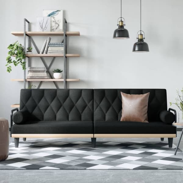 Bäddsoffa med armstöd svart tyg