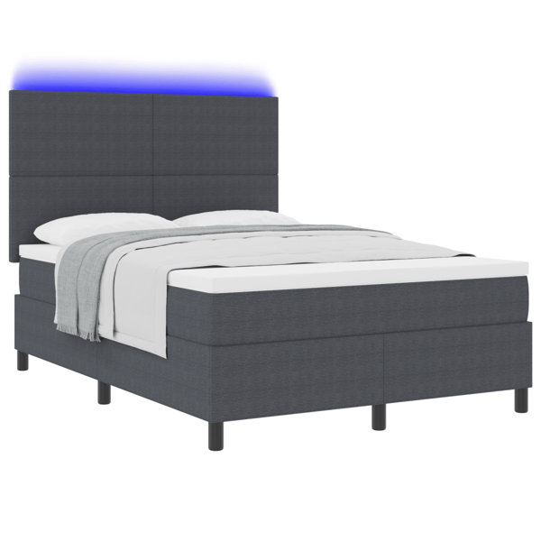 LED Box Säng Mörkgrå och vit 140 x 190 cm Kordread tyg