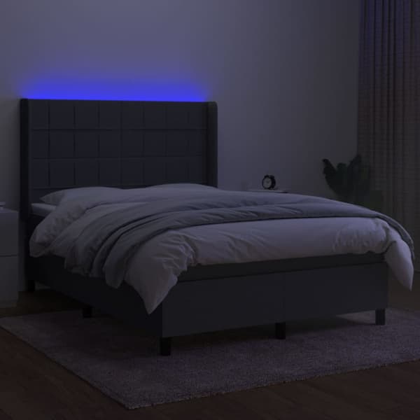 Ramsäng med madrass & LED mörkgrå 140x190 cm tyg