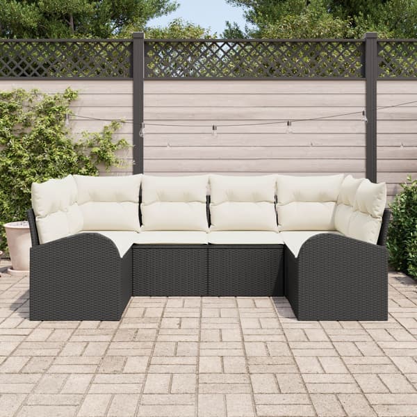 Trädgårdsoffset med kudde 6 pcs Svart Poly Rattan