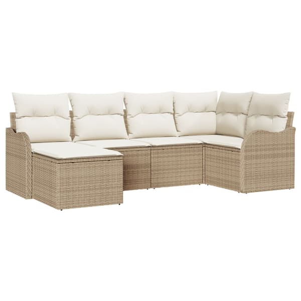 Trädgårdsoffset med kudde 6 pcs Beige och vit Poly rattan