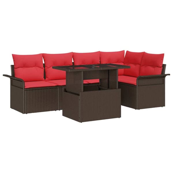Trädgårdsoffset med kudde 6 pcs Brun Poly rattan