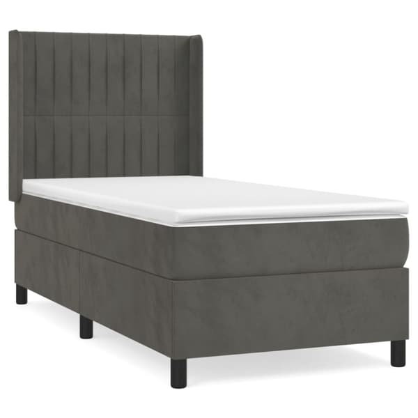 Ramsäng med madrass mörkgrå 90x200 cm sammet