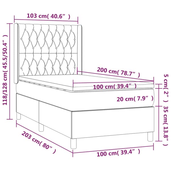 Ramsäng med madrass mörkgrå 100x200 cm tyg