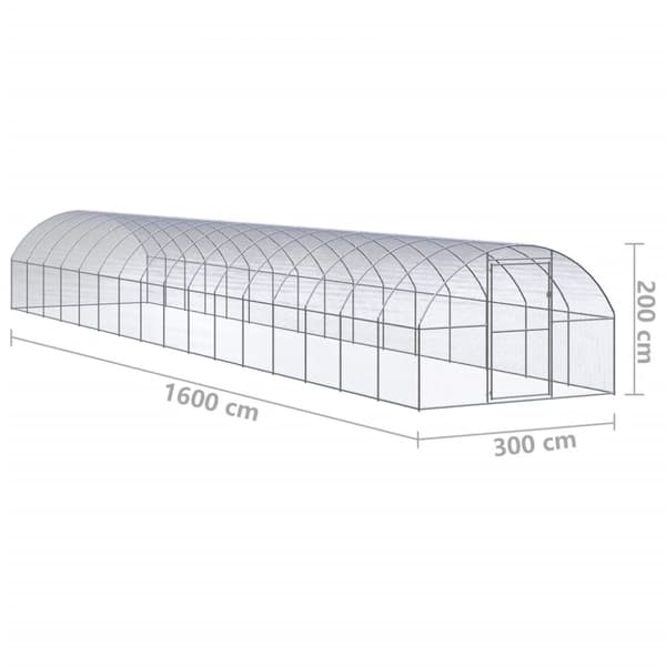 Hönsbur för utomhusbruk 3x16x2 m galvaniserat stål