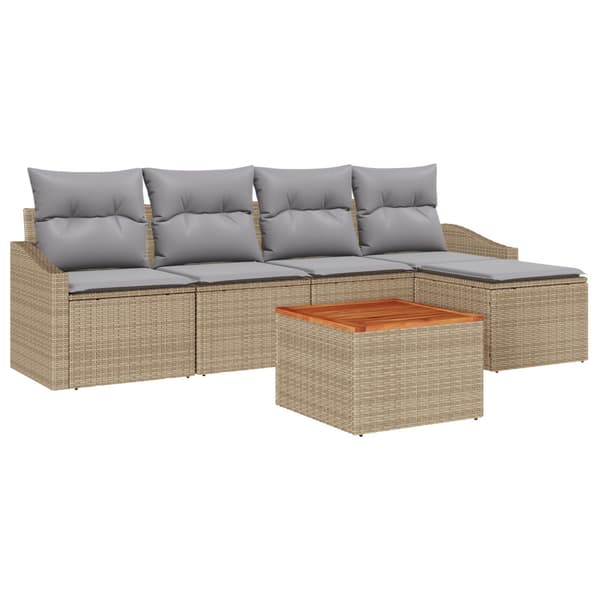 Trädgårdsoffset med kudde 6 pcs Beige konstrotting