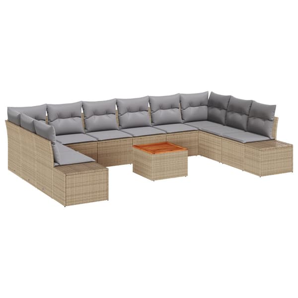 Trädgårdsoffset med kudde 11 pcs Beige konstrotting
