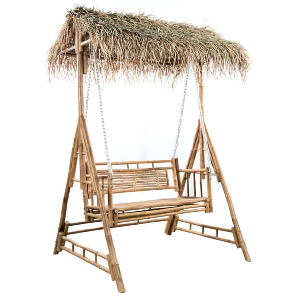 2-sits hammock med palmblad och dynor bambu 202 cm
