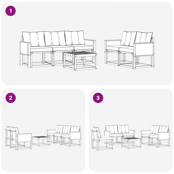 Utomhussoffset med kudde 6 pcs Naturlig och ljusgrå