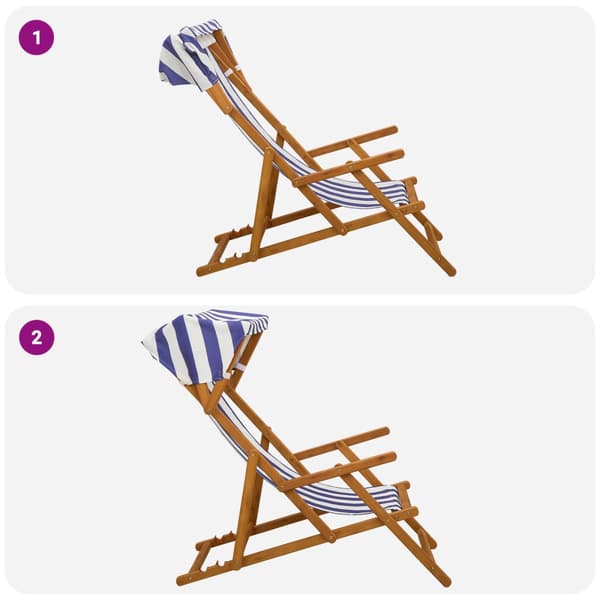 Deck Chair 4 st 3 Position Massiv Eukalyptus Trä Blå och Vit
