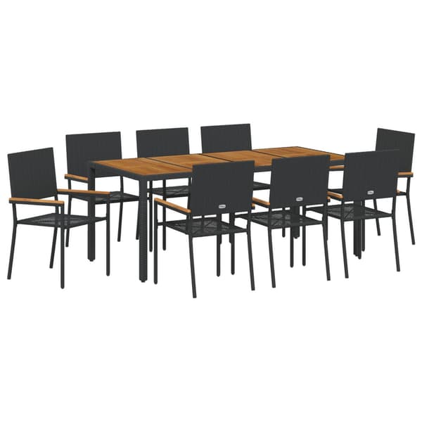 Trädgårdsmöbelset 9 pcs Svart konstrotting