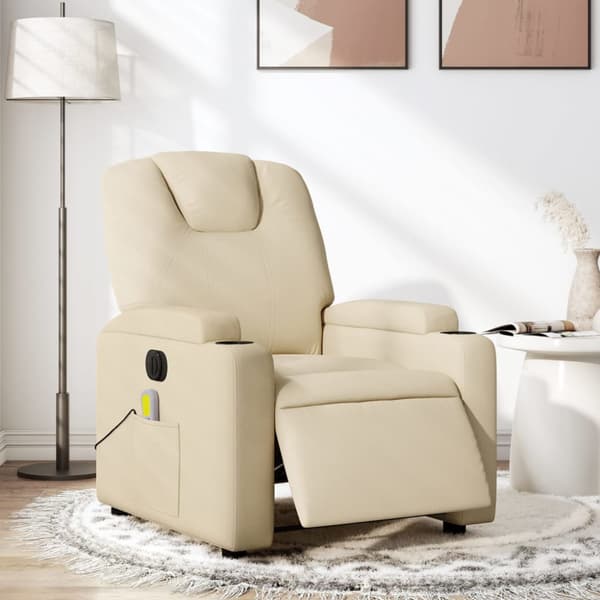 Elektrisk massagefåtölj gräddvit tyg