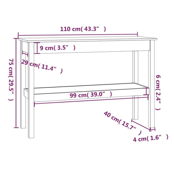Konsolbord 110x40x75 cm massiv furu