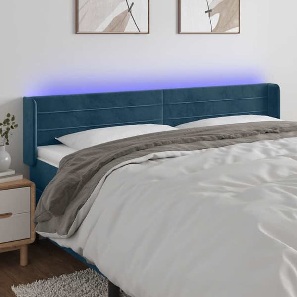Sänggavel LED mörkblå 183x16x78/88 cm sammet