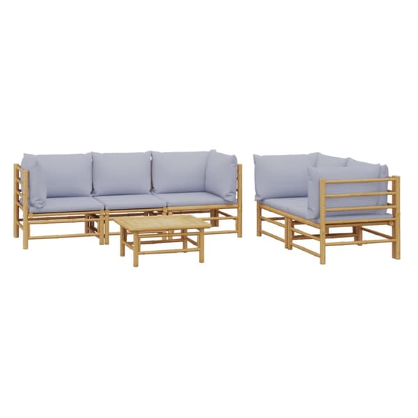 Loungegrupp 6 delar ljusgråa dynor bambu