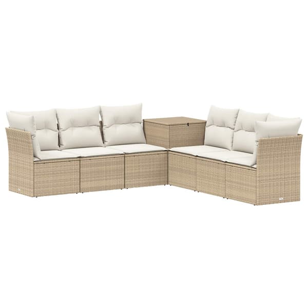 Soffset 7 st Beige och krämvit Poly Rattan och stål