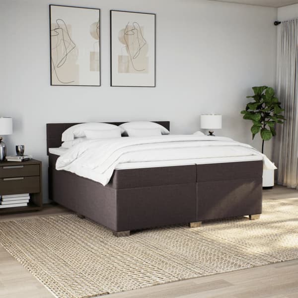 Ramsäng med madrass mörkbrun 200x200 cm tyg