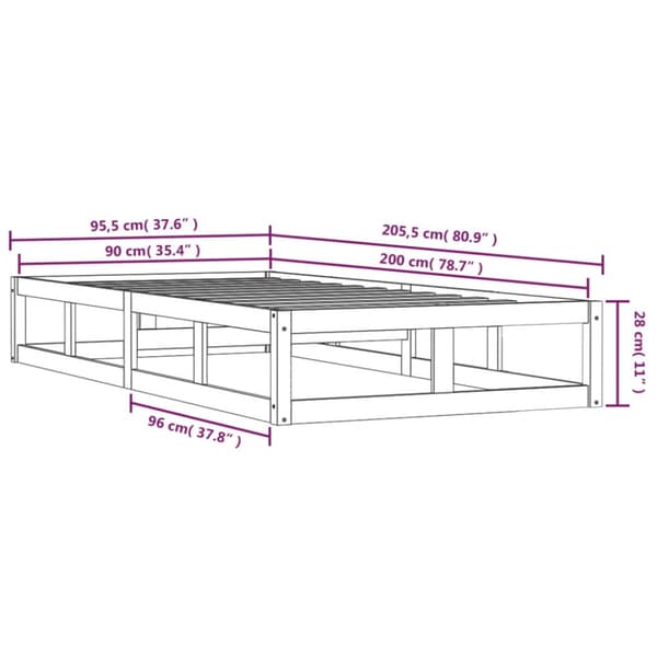 Sängram 90x200 cm massivt trä
