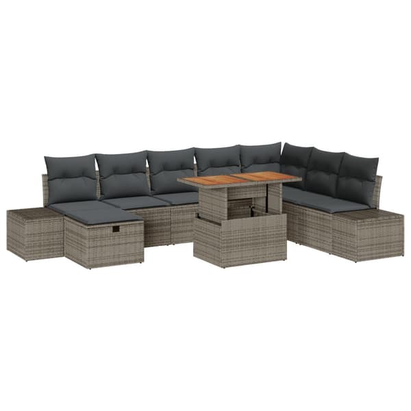 Trädgårdsoffset med lagring 9 pcs Grå Poly rattan