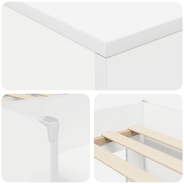 Loft sängram med skåp med lagring 3 pcs Vit Konstruerat trä