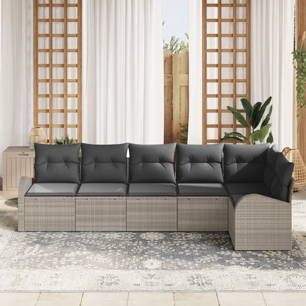 Trädgårdsoffset med kudde 6 pcs Ljusgrå Poly rattan