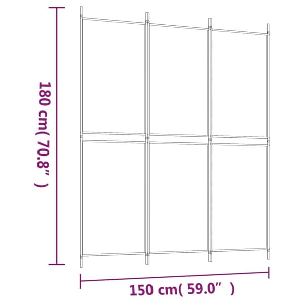 Rumsavdelare 3 paneler vit 150x180 cm tyg