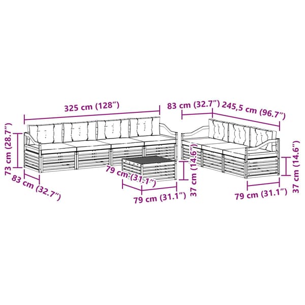 Utomhussoffset 8 pcs Vit och grädde 79 x 79 x 37 cm Polyester