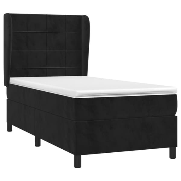 Ramsäng med madrass svart 90x190 cm sammet