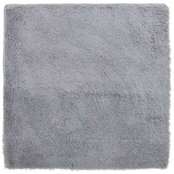 Ryamatta med lång lugg NAVARRA silvergrå 120x120 cm polyester