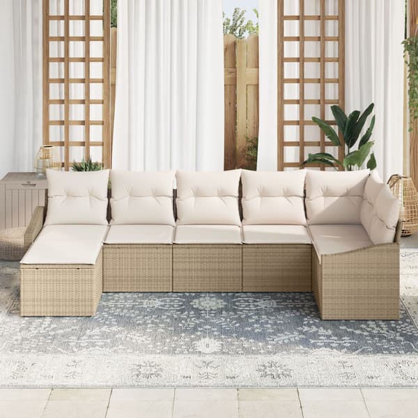Soffset med kudde 7 pcs Beige konstrotting