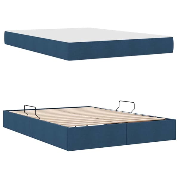 Förvaringssäng med madrass Blå 140 x 200 cm Polyester