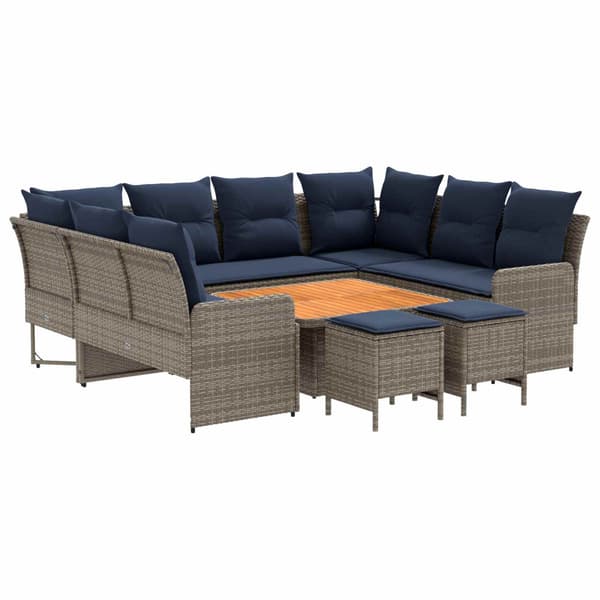Möbelset med kudde 8 pcs Grå och Marinblå PE Rattan