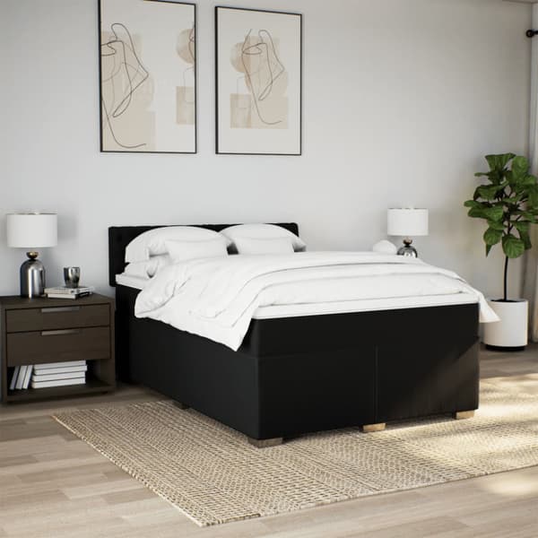 Ramsäng med madrass svart 140x190 cm tyg