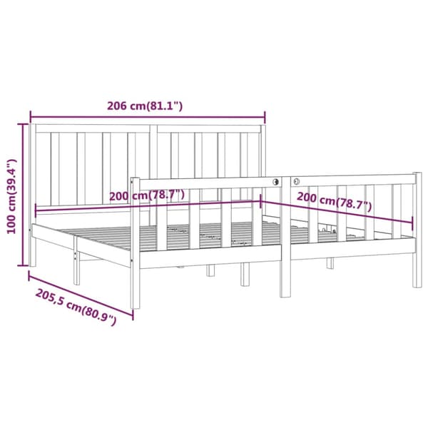 Sängram vit massivt trä 200x200 cm