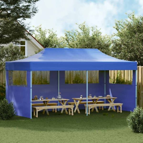 Pop-up partytält hopfällbart 3 x 6 m blå