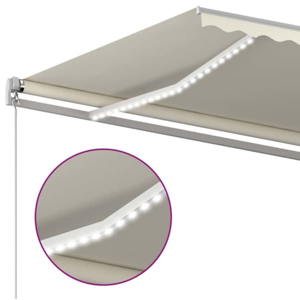 Markis manuellt infällbar med LED 500x350 cm gräddvit