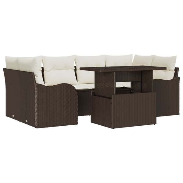 Trädgårdsoffset med kudde 7 pcs Brun Poly rattan