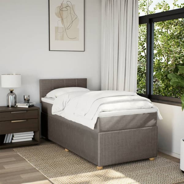 Ramsäng med madrass taupe 90x200 cm tyg
