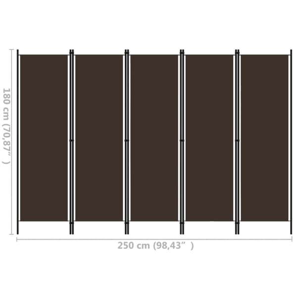Rumsavdelare 5 paneler brun 250x180 cm