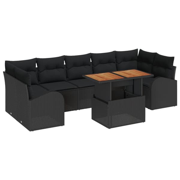 Trädgårdsoffset med lagring 8 pcs Svart Poly rattan