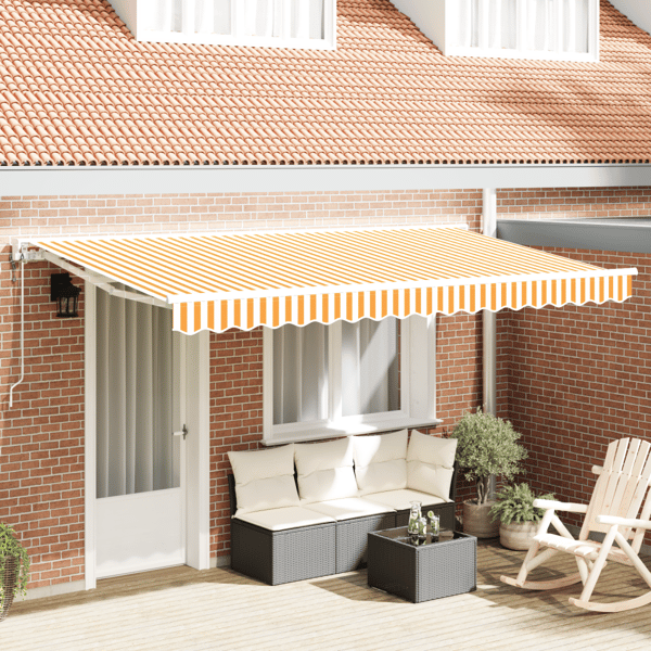 Markisram Gul och Vit 400 x 200 cm Polyester med PU-beläggning