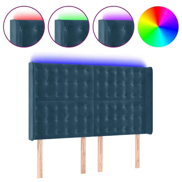 Sänggavel LED blå 147x16x118/128 cm sammet