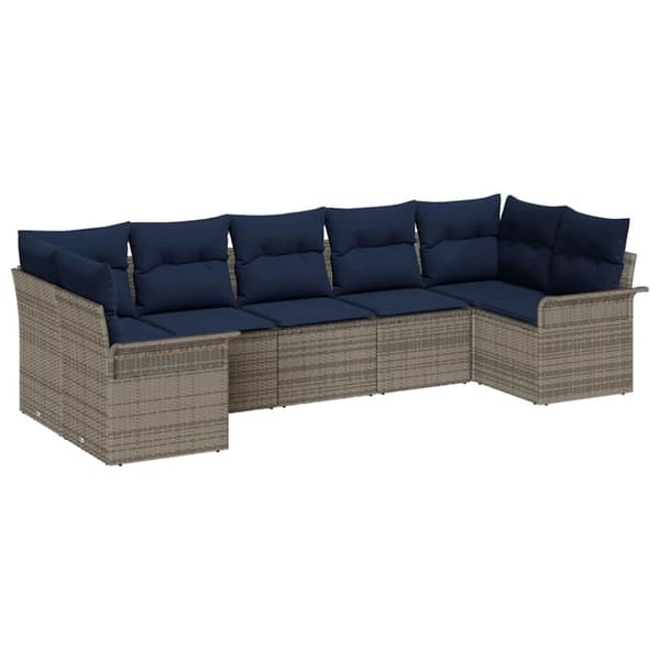 Trädgårdsoffset med kudde 7 pcs Grå Poly rattan