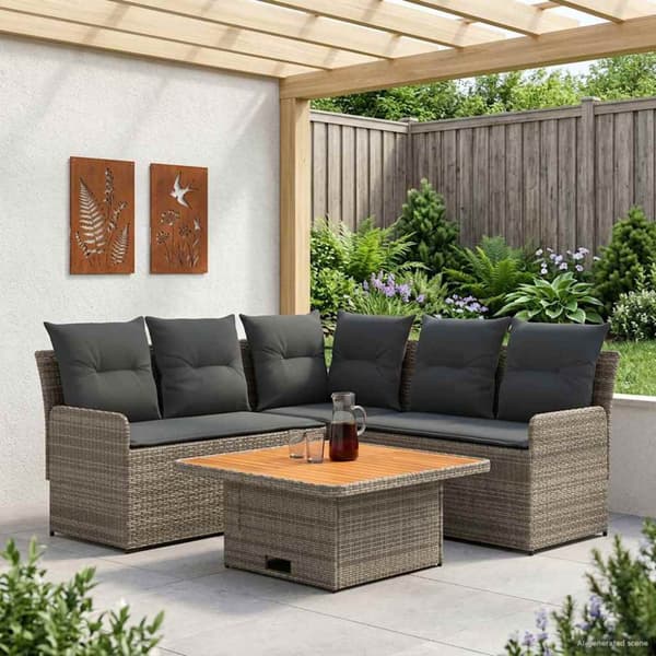 Möbelset med kudde 4 pcs Grå och mörkgrå PE Rattan