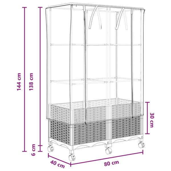 Trädgårdsplanterare med växthuslock och hjul 2 st Vit PP