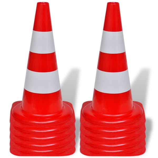 10 Trafikkoner röd och vit 50 cm