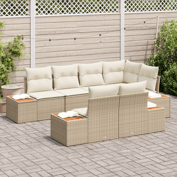 Trädgårdsoffset 7 pcs Beige och gräddfärgad Polyrattan