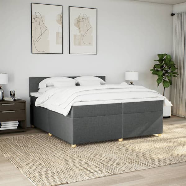 Ramsäng med madrass mörkgrå 200x200 cm tyg
