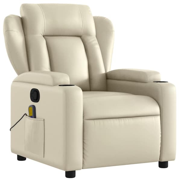 Massagefåtölj krämfärgad konstläder