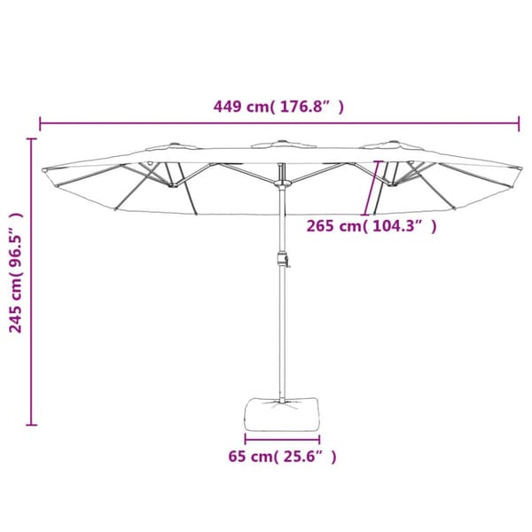 Parasoll dubbelt antracit 449x265 cm